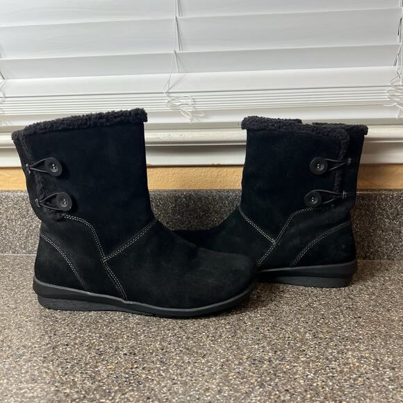 Clarks bendables Womens 7.5 Black Suede Above Ankle Boots Faux Fur Trim Zip Flat - Picture 4 of 10